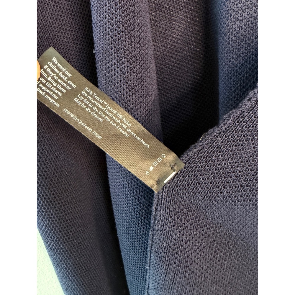 Eileen Fisher Navy Blue Knit Cardigan Open Front‎ Duster Minimalist Career Large - Picture 6 of 10